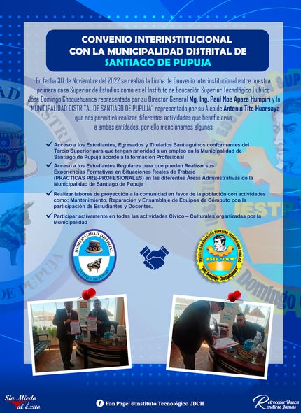 Convenio interinstitucional con la municipalidad distrital de Santiago de Pupuja