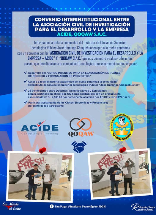 Convenio interinstitucionales entre l asociacion civil de investigacion para el desarrollo y la empresa ACIDE,QOQAW S.A.C.